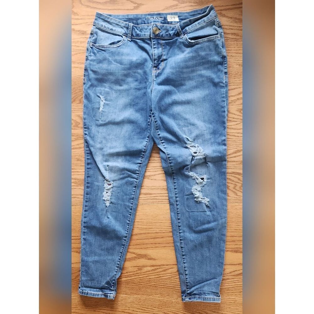 33 Maurices Jeans-Distressed Destroyed Light Blue Women's Denim Skinny Jeggings